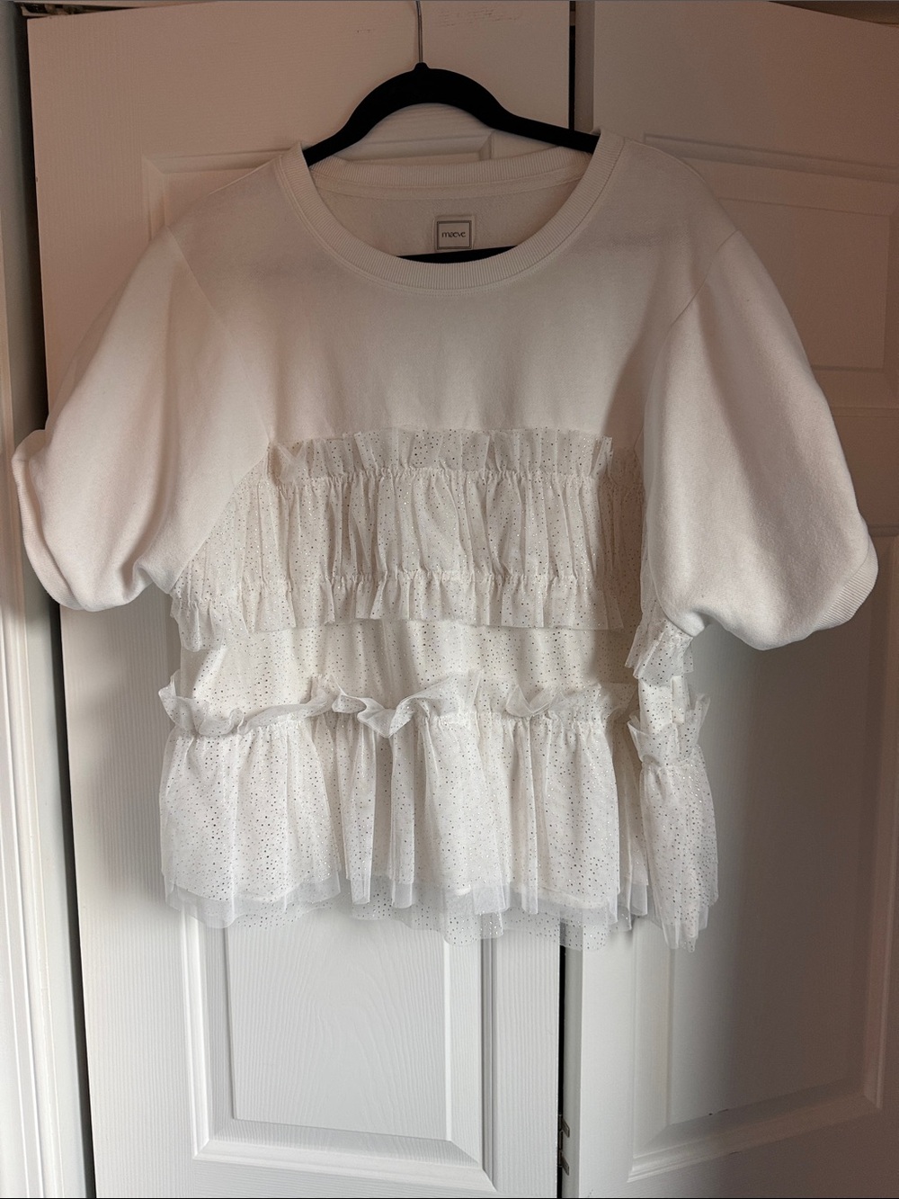 Maeve White Ruffle Tulle Sweatshirt